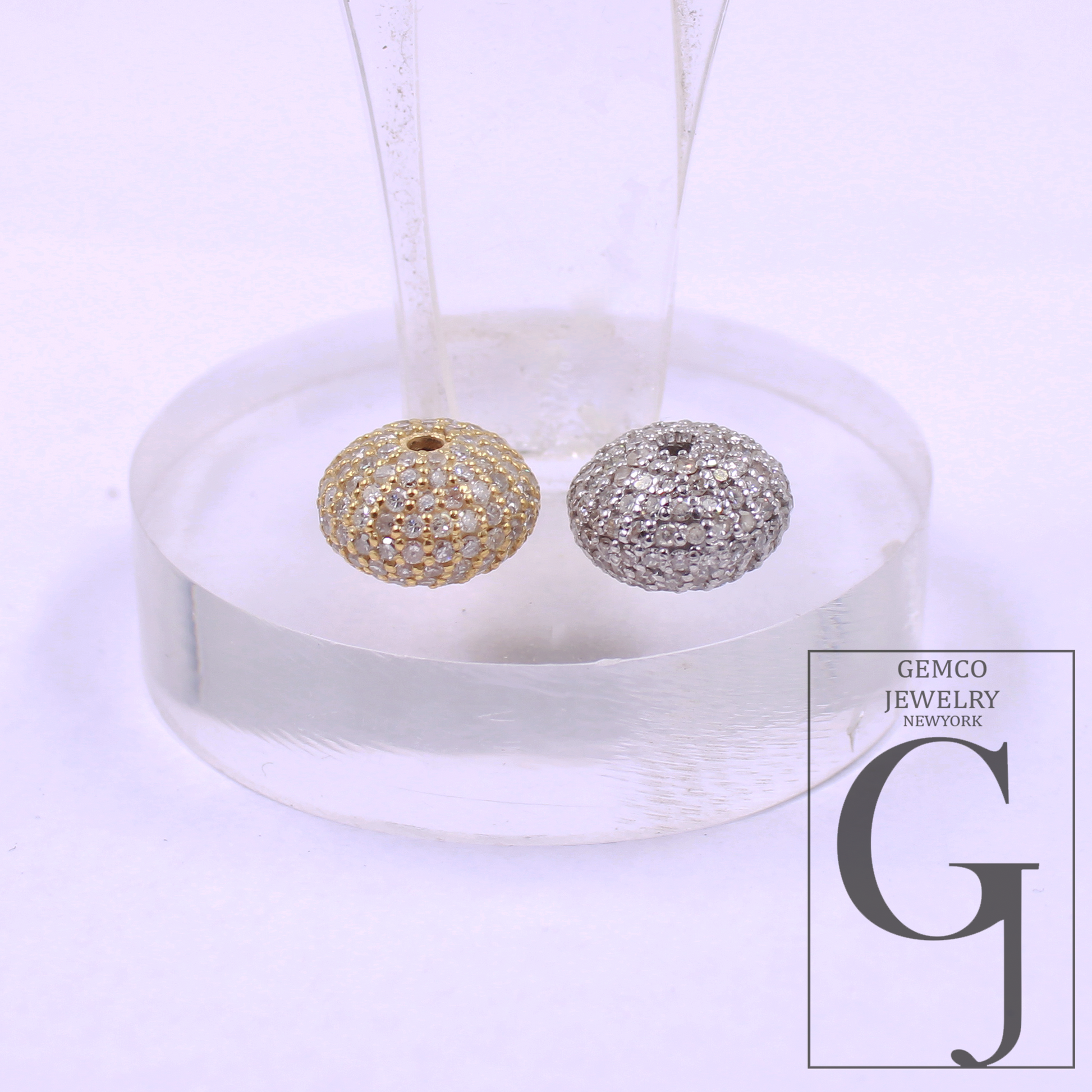Natural Pave Diamond Bead In Sterling Silver, Handmade Finish Diamond Bead For Jewelry Supplies