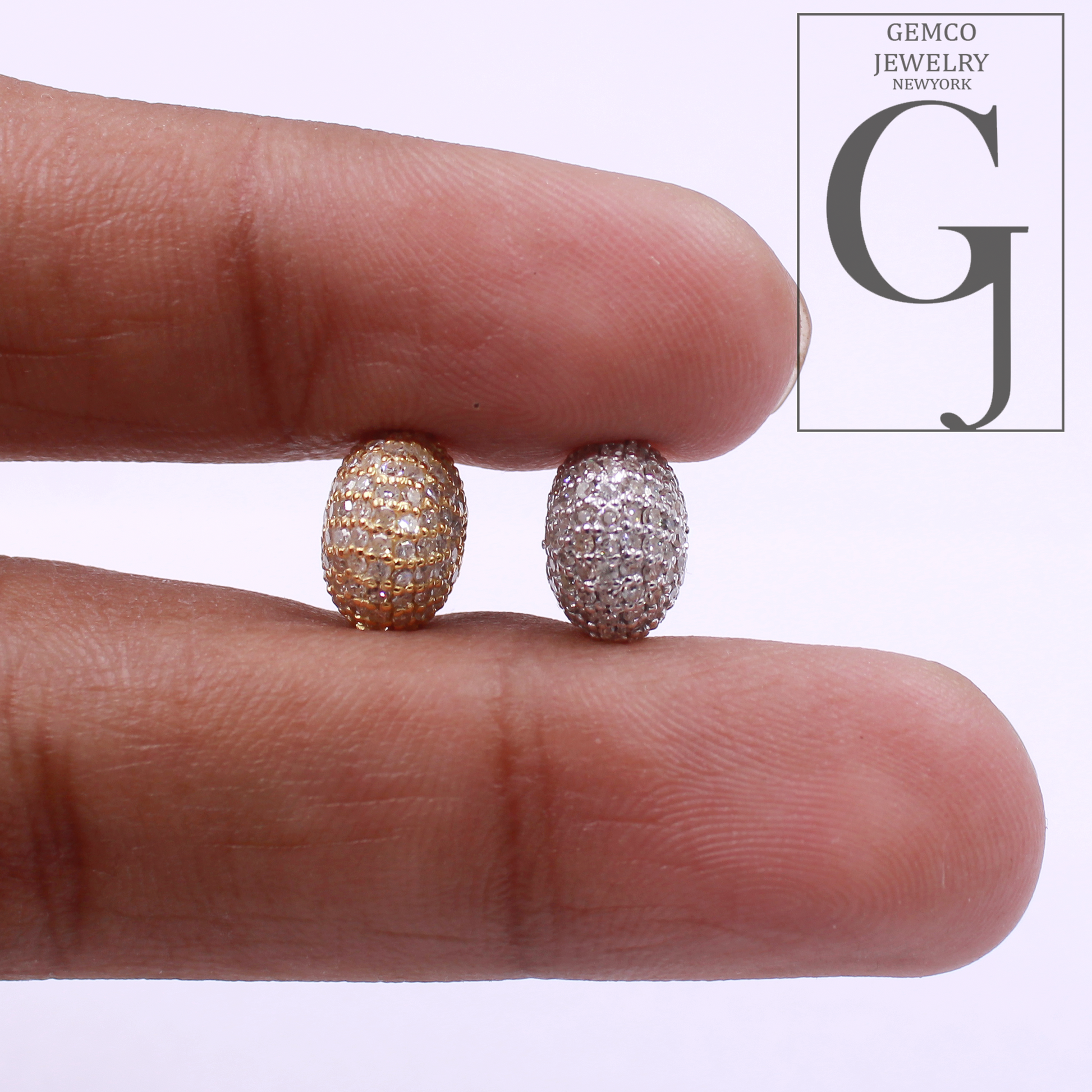 Natural Pave Diamond Bead In Sterling Silver, Handmade Finish Diamond Bead For Jewelry Supplies