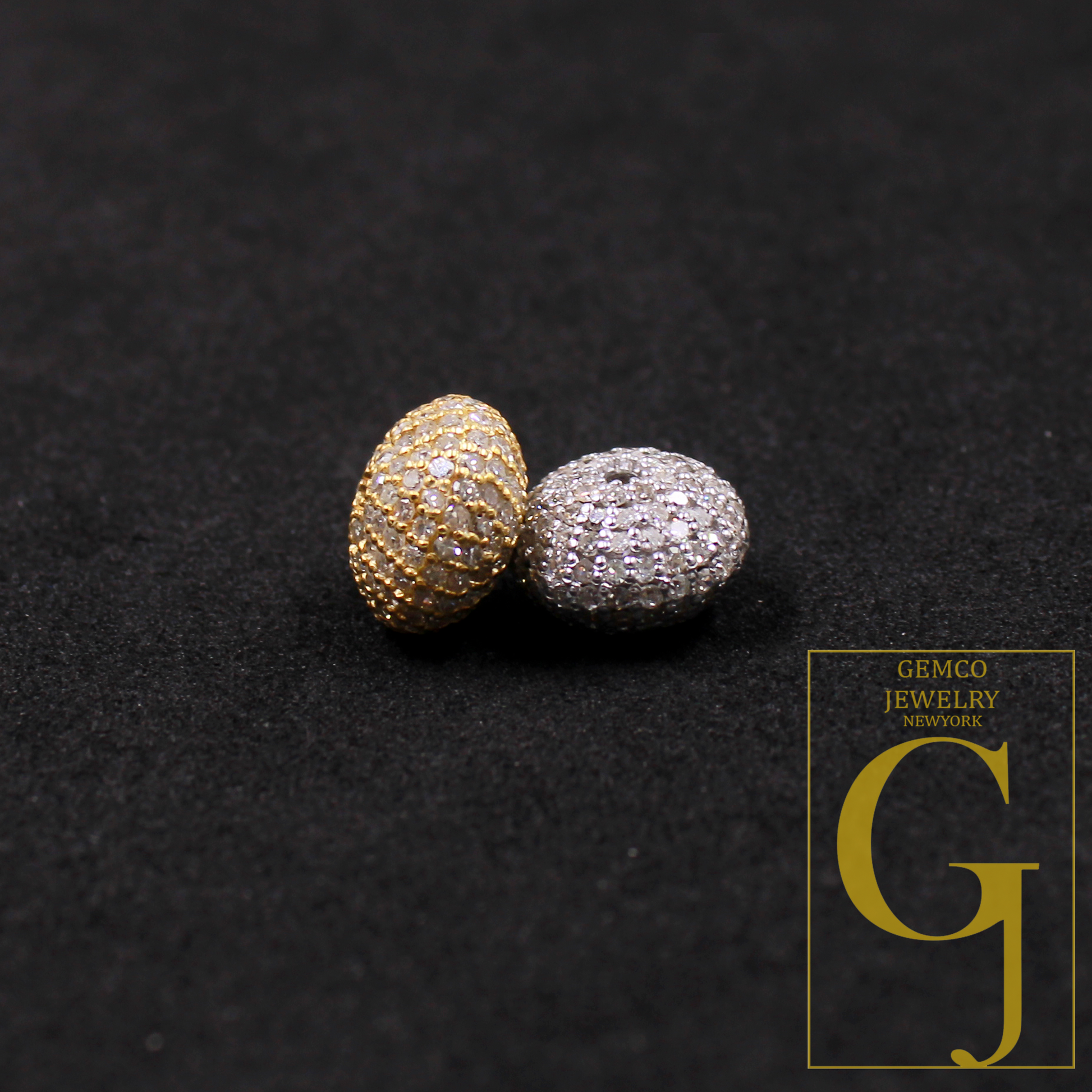 Natural Pave Diamond Bead In Sterling Silver, Handmade Finish Diamond Bead For Jewelry Supplies