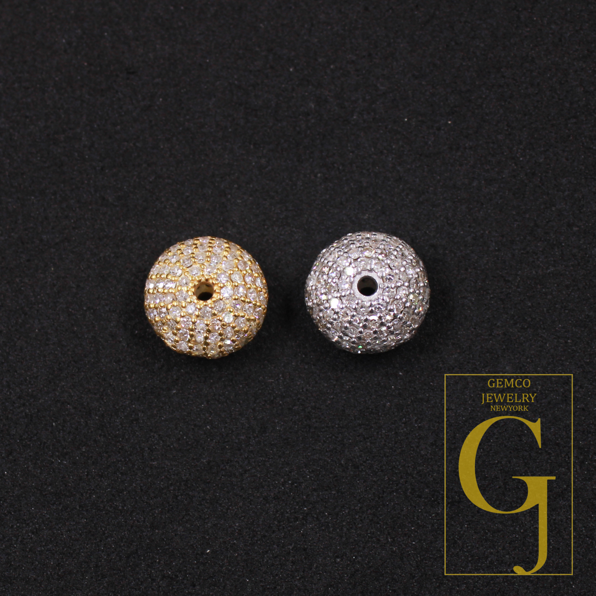 Natural Pave Diamond Bead In Sterling Silver, Handmade Finish Diamond Bead For Jewelry Supplies