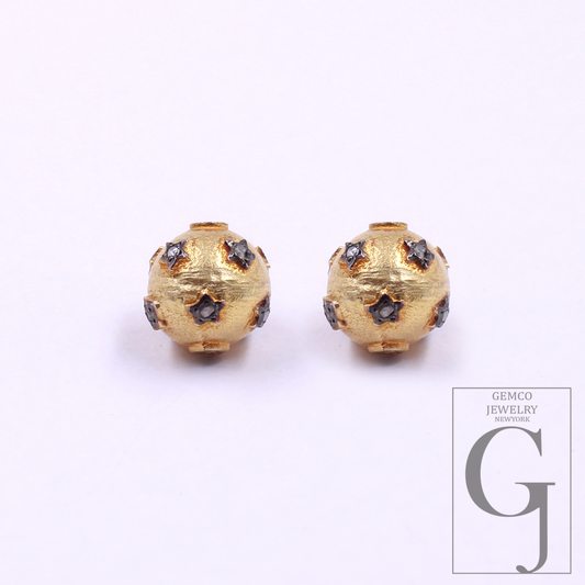 Natural Pave Diamonds Rondelle Bead Handmade Finish Vermeil Gold Sterling Silver Diamond Rondelle Beads