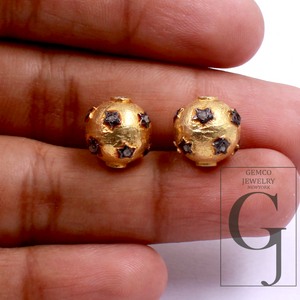 Natural Pave Diamonds Rondelle Bead Handmade Finish Vermeil Gold Sterling Silver Diamond Rondelle Beads
