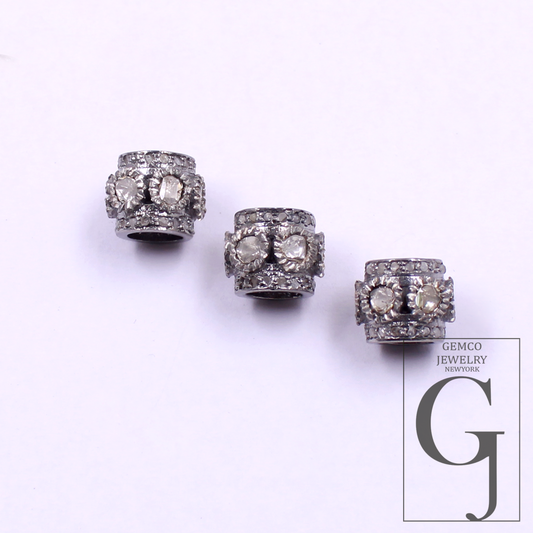 Natural Polki Diamond Beads With Pave Diamond Handmade 925 Sterling Silver Handmade Finish Diamonds Beads For Jewelry Supplies