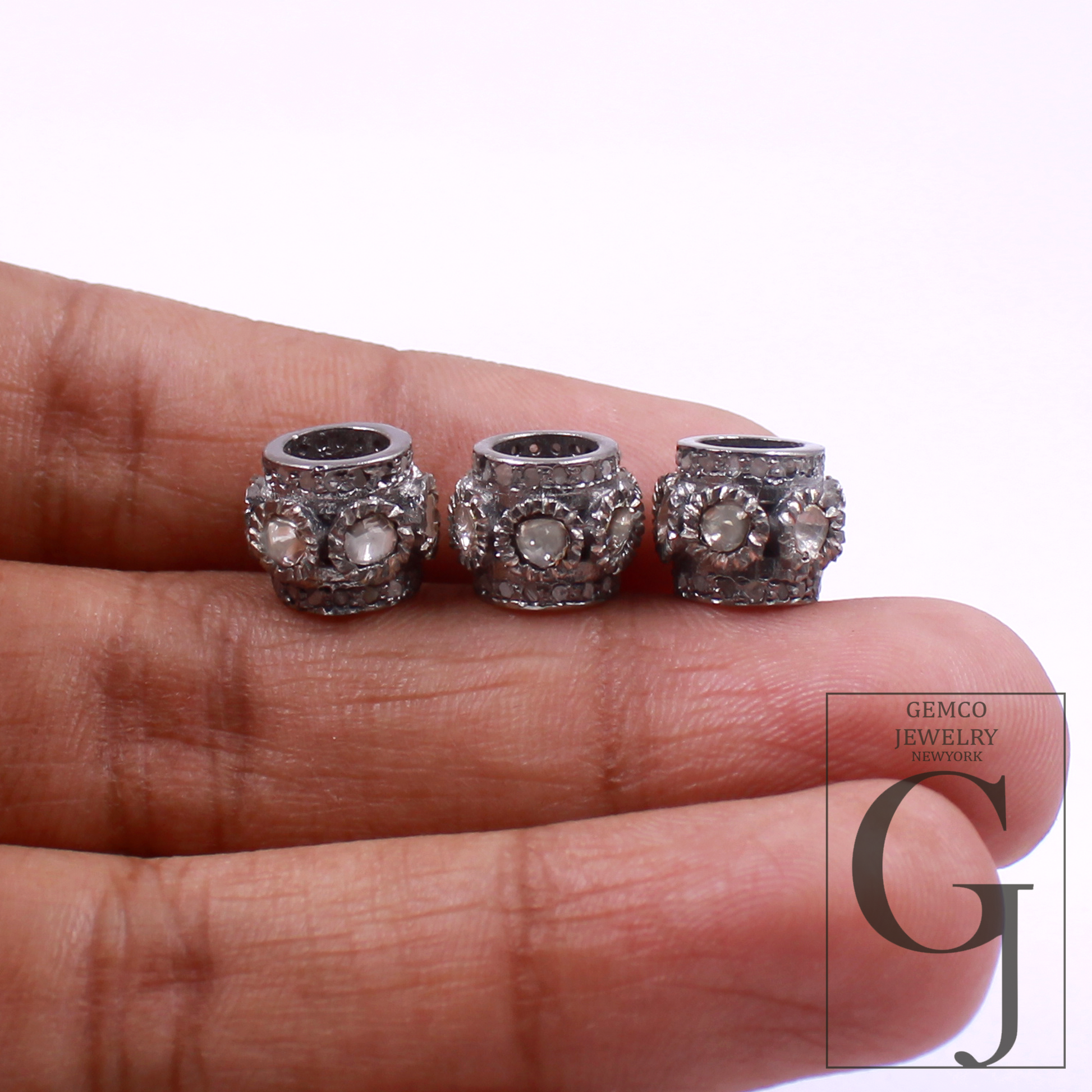 Natural Polki Diamond Beads With Pave Diamond Handmade 925 Sterling Silver Handmade Finish Diamonds Beads For Jewelry Supplies