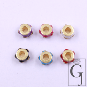 Natural Pave Diamond Enamel Bead Handmade 925 Sterling Silver Beads For Jewelry Making Supplies
