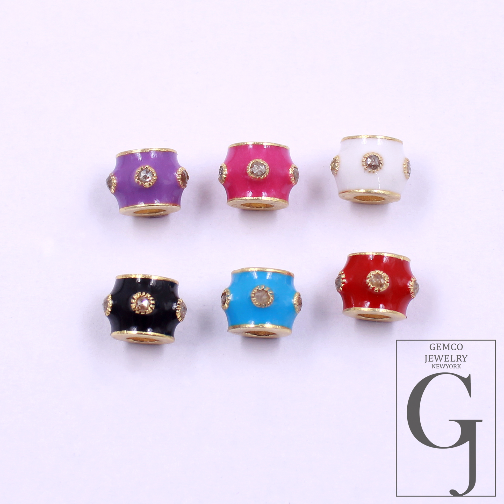 Natural Pave Diamond Enamel Bead Handmade 925 Sterling Silver Beads For Jewelry Making Supplies