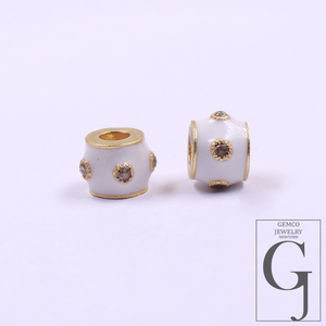 Natural Pave Diamond Enamel Bead Handmade 925 Sterling Silver Beads For Jewelry Making Supplies