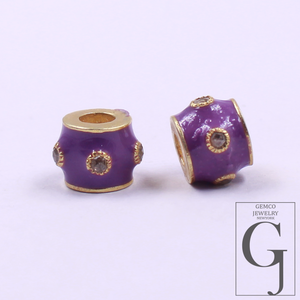 Natural Pave Diamond Enamel Bead Handmade 925 Sterling Silver Beads For Jewelry Making Supplies