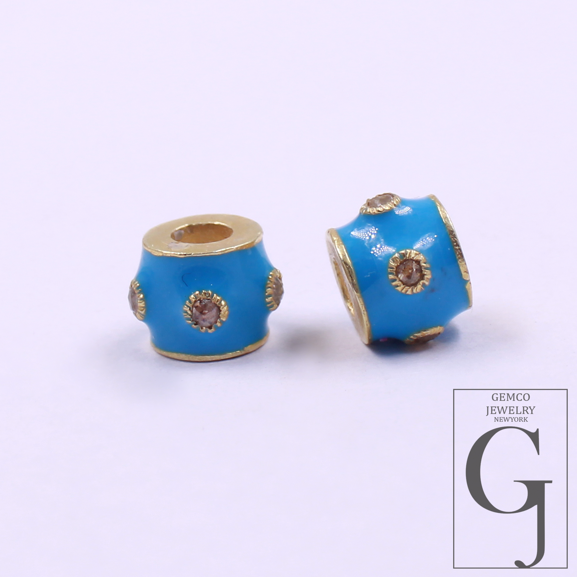 Natural Pave Diamond Enamel Bead Handmade 925 Sterling Silver Beads For Jewelry Making Supplies