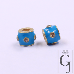 Natural Pave Diamond Enamel Bead Handmade 925 Sterling Silver Beads For Jewelry Making Supplies