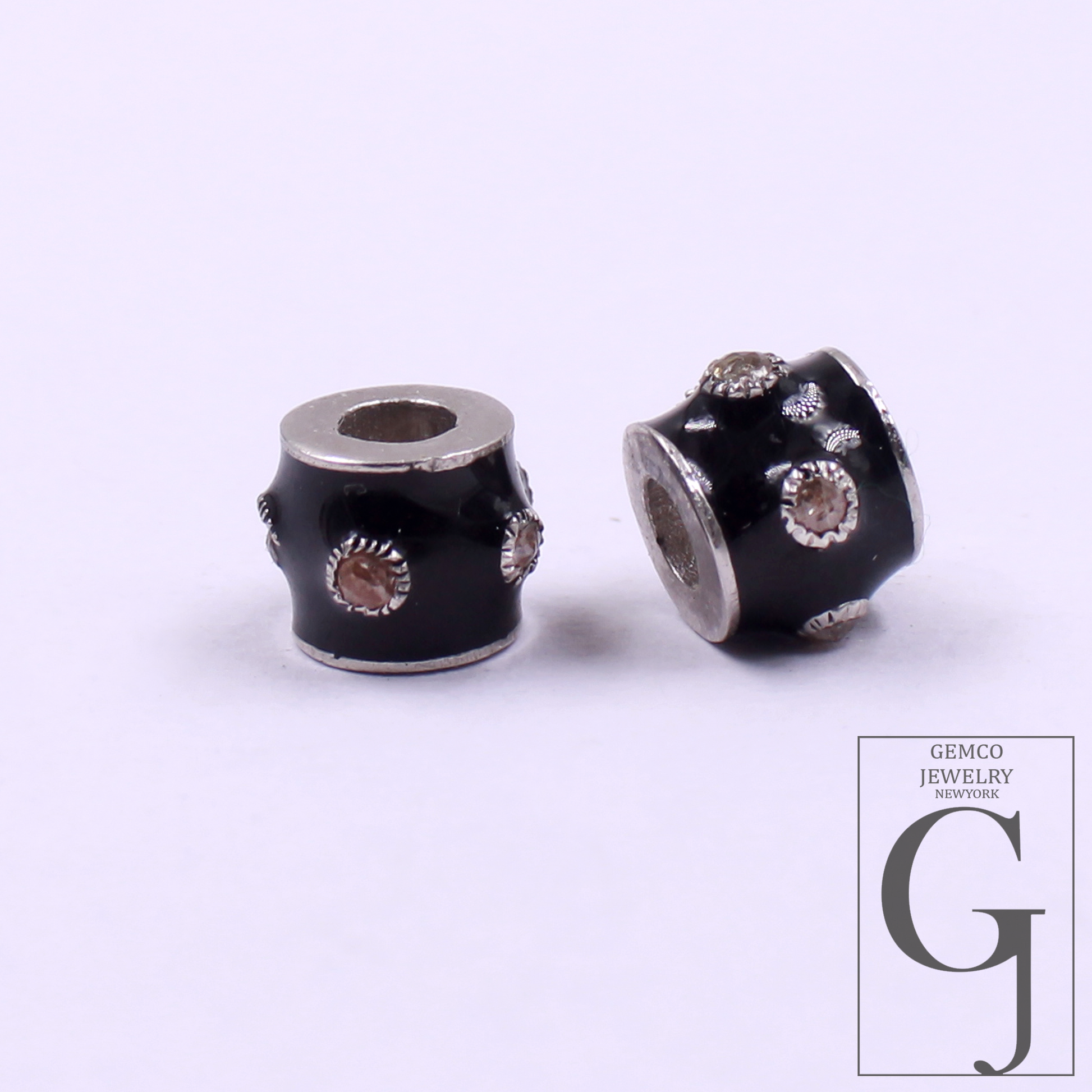 Natural Pave Diamond Enamel Bead Handmade 925 Sterling Silver Beads For Jewelry Making Supplies
