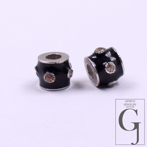 Natural Pave Diamond Enamel Bead Handmade 925 Sterling Silver Beads For Jewelry Making Supplies