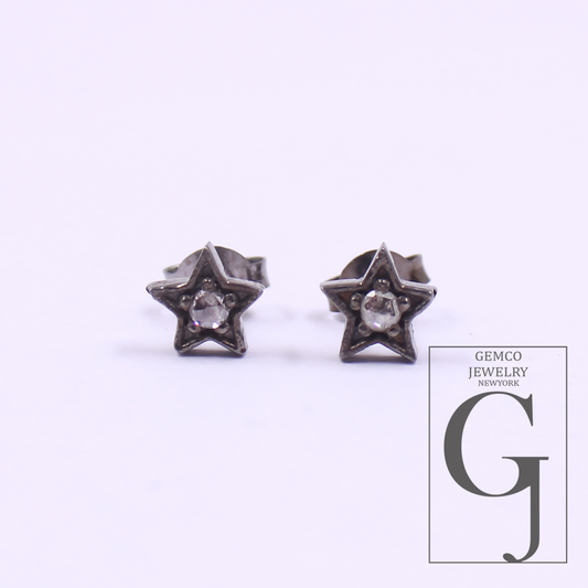 Beautiful Star Earring With Pave Diamond In 925 Sterling Silver Handmade Finish Diamond Jewelry Gift For Her