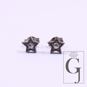 Beautiful Star Earring With Pave Diamond In 925 Sterling Silver Handmade Finish Diamond Jewelry Gift For Her