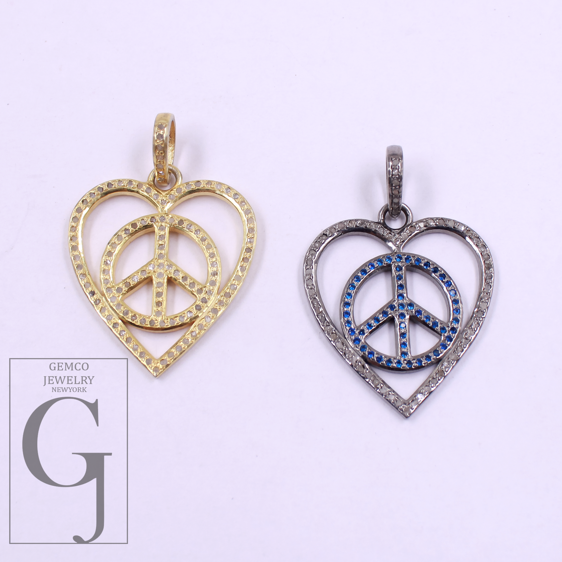 Designer Heart And Peace Pendants With Pave Diamond - 925 Sterling Silver Handmade Pendants