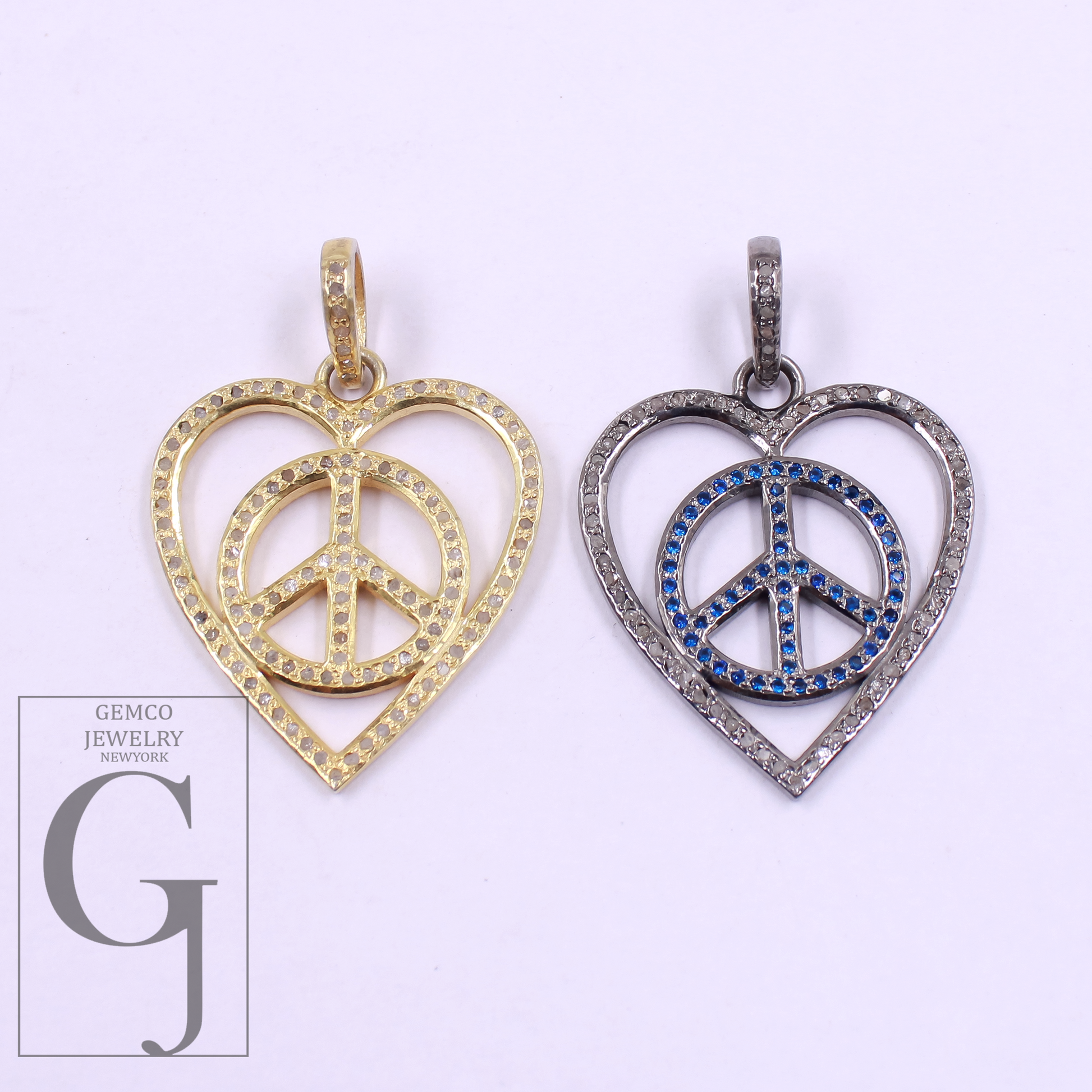 Designer Heart And Peace Pendants With Pave Diamond - 925 Sterling Silver Handmade Pendants