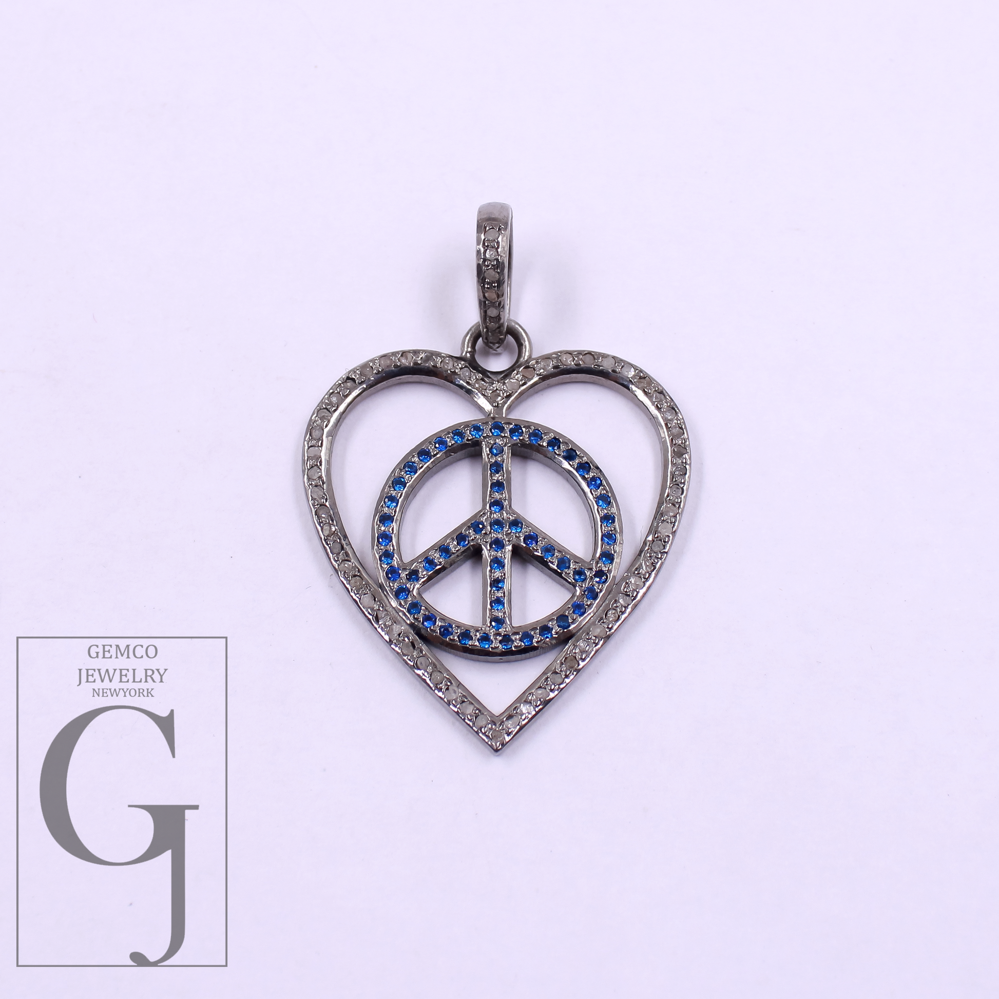 Designer Heart And Peace Pendants With Pave Diamond - 925 Sterling Silver Handmade Pendants