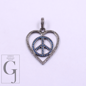 Designer Heart And Peace Pendants With Pave Diamond - 925 Sterling Silver Handmade Pendants