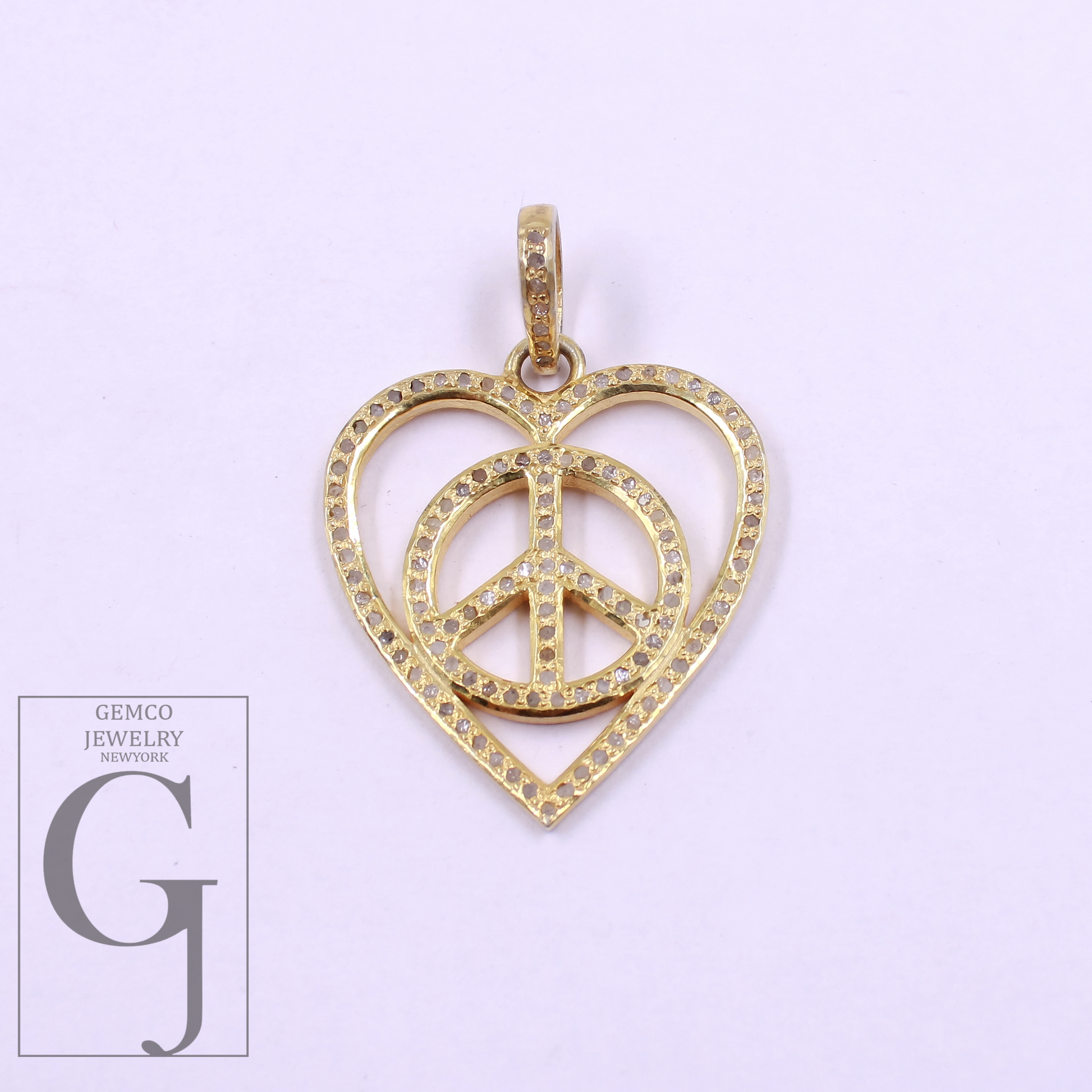 Designer Heart And Peace Pendants With Pave Diamond - 925 Sterling Silver Handmade Pendants