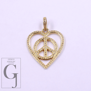 Designer Heart And Peace Pendants With Pave Diamond - 925 Sterling Silver Handmade Pendants