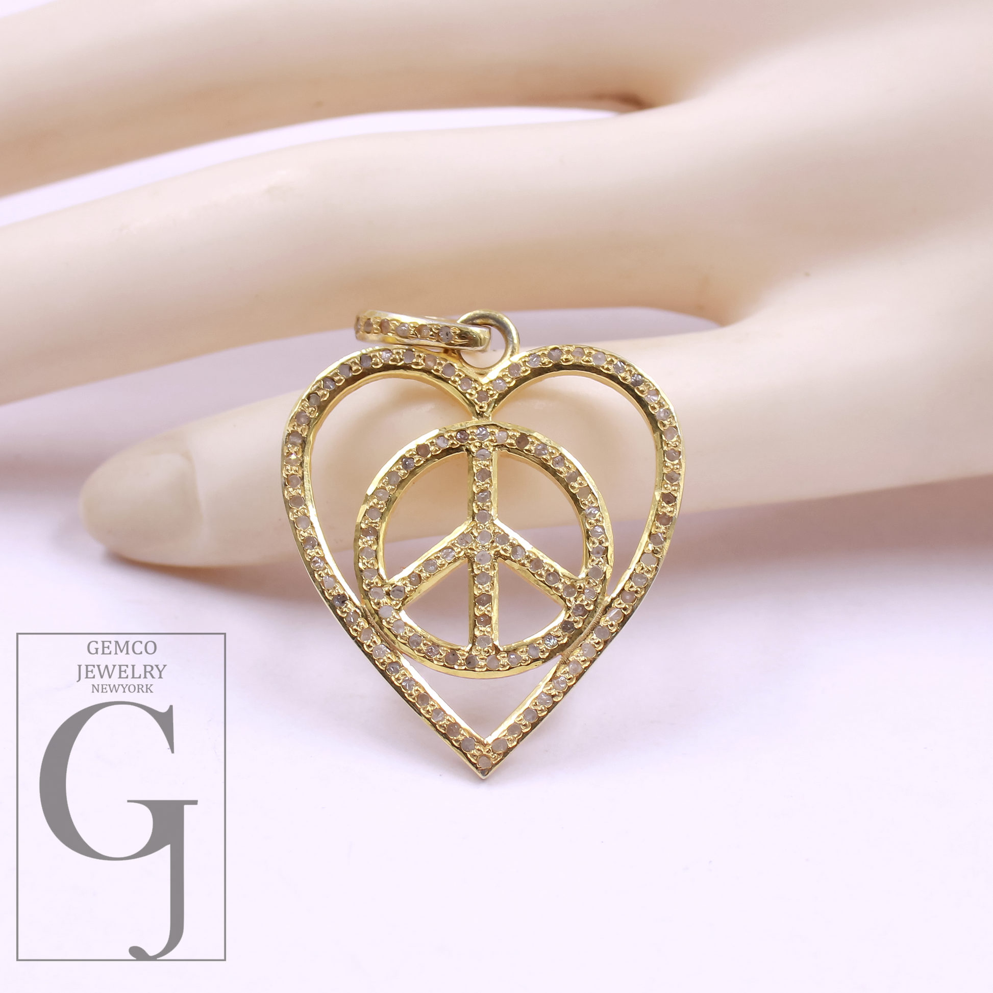 Designer Heart And Peace Pendants With Pave Diamond - 925 Sterling Silver Handmade Pendants
