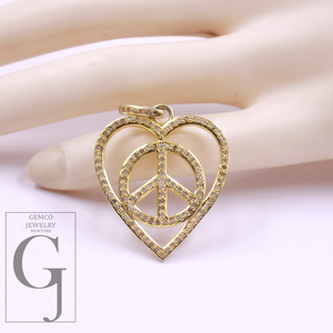Designer Heart And Peace Pendants With Pave Diamond - 925 Sterling Silver Handmade Pendants