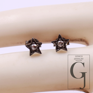 Beautiful Star Earring With Pave Diamond In 925 Sterling Silver Handmade Finish Diamond Jewelry Gift For Her