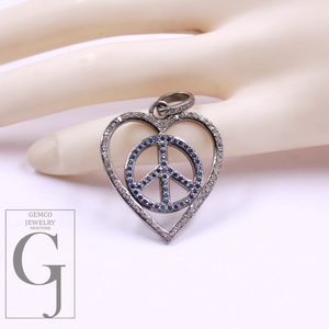 Designer Heart And Peace Pendants With Pave Diamond - 925 Sterling Silver Handmade Pendants