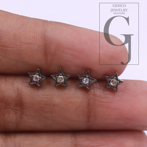 Beautiful Star Earring With Pave Diamond In 925 Sterling Silver Handmade Finish Diamond Jewelry Gift For Her