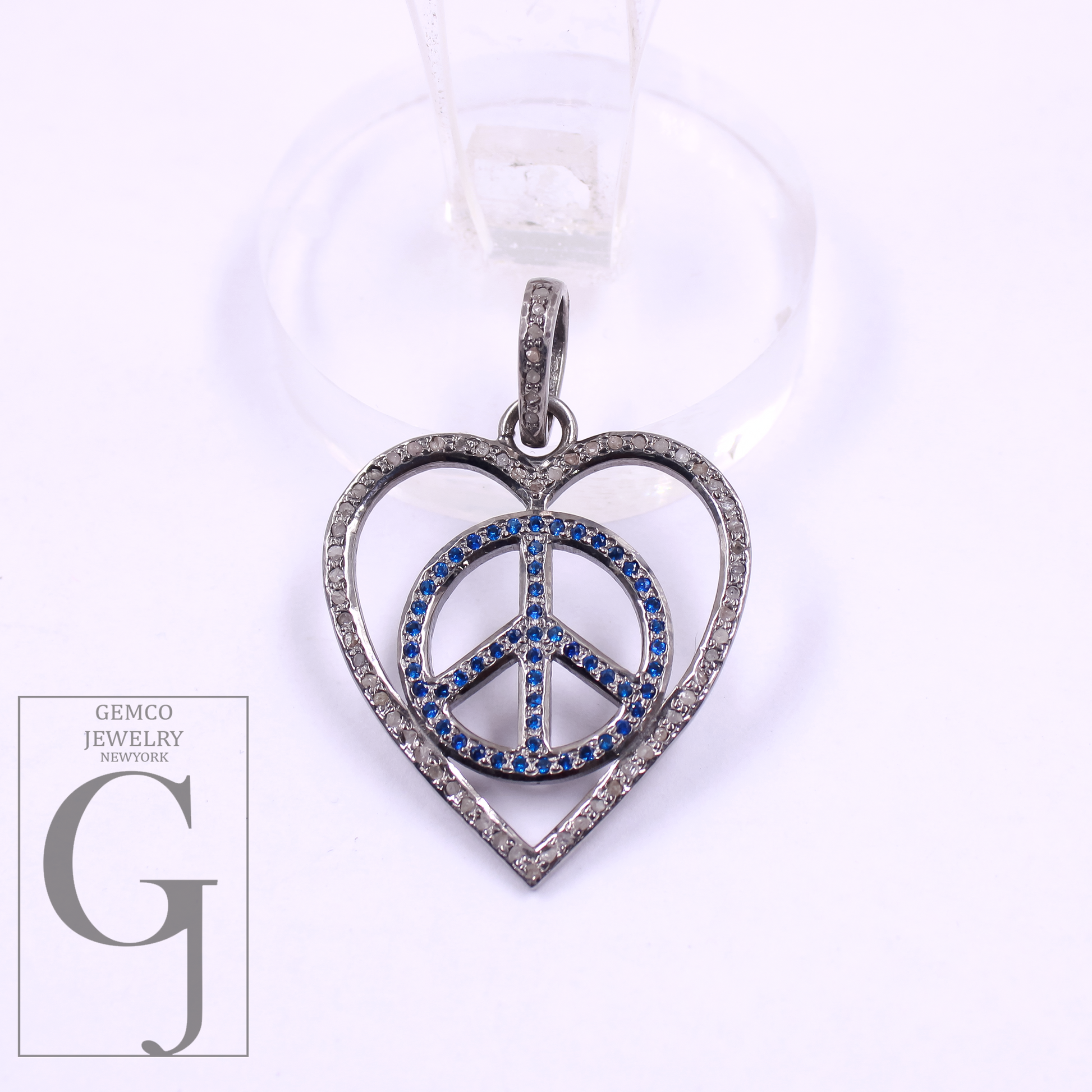 Designer Heart And Peace Pendants With Pave Diamond - 925 Sterling Silver Handmade Pendants