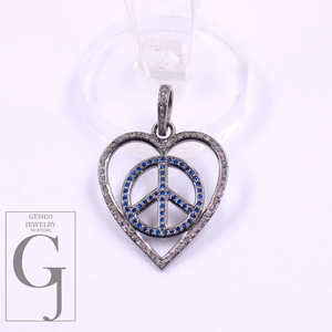 Designer Heart And Peace Pendants With Pave Diamond - 925 Sterling Silver Handmade Pendants