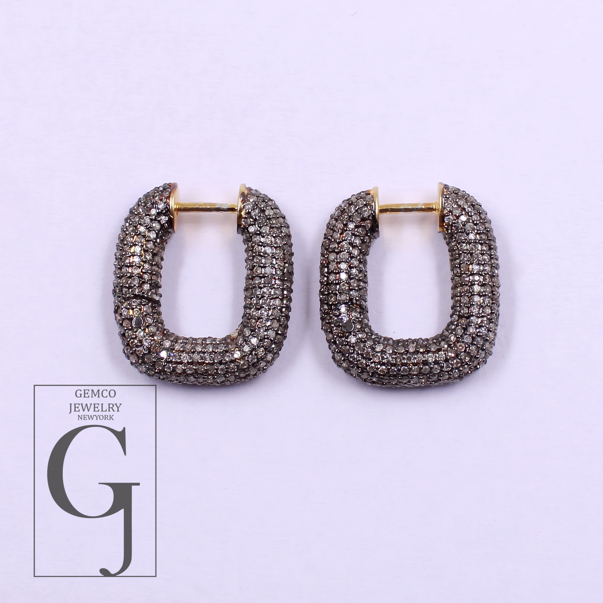 Natural Pave Diamonds Hoop Earrings - Vermeil Gold Sterling Silver Handmade Diamonds Jewelry Earrings For Her