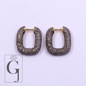 Natural Pave Diamonds Hoop Earrings - Vermeil Gold Sterling Silver Handmade Diamonds Jewelry Earrings For Her