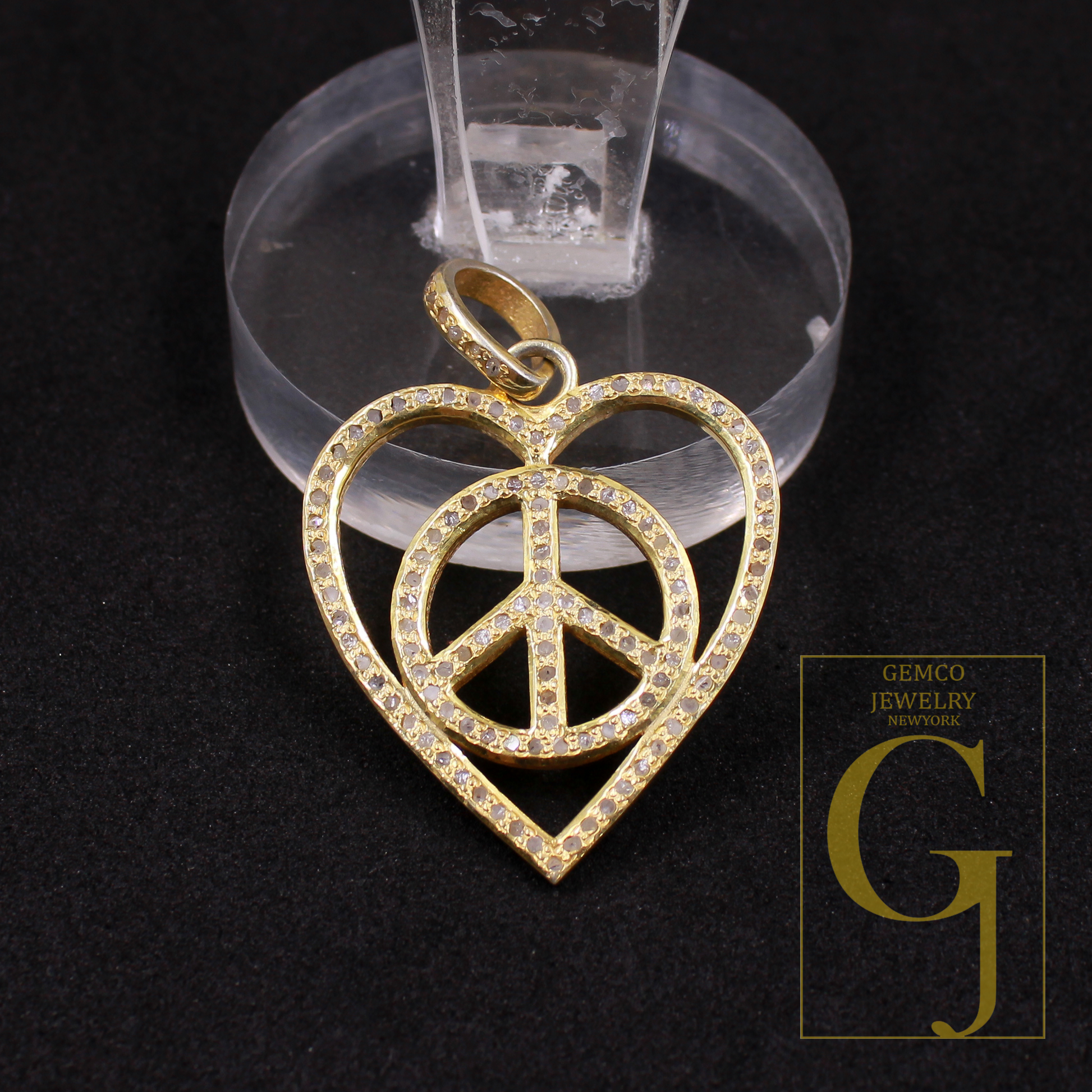 Designer Heart And Peace Pendants With Pave Diamond - 925 Sterling Silver Handmade Pendants