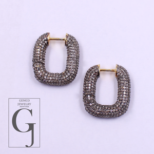 Natural Pave Diamonds Hoop Earrings - Vermeil Gold Sterling Silver Handmade Diamonds Jewelry Earrings For Her