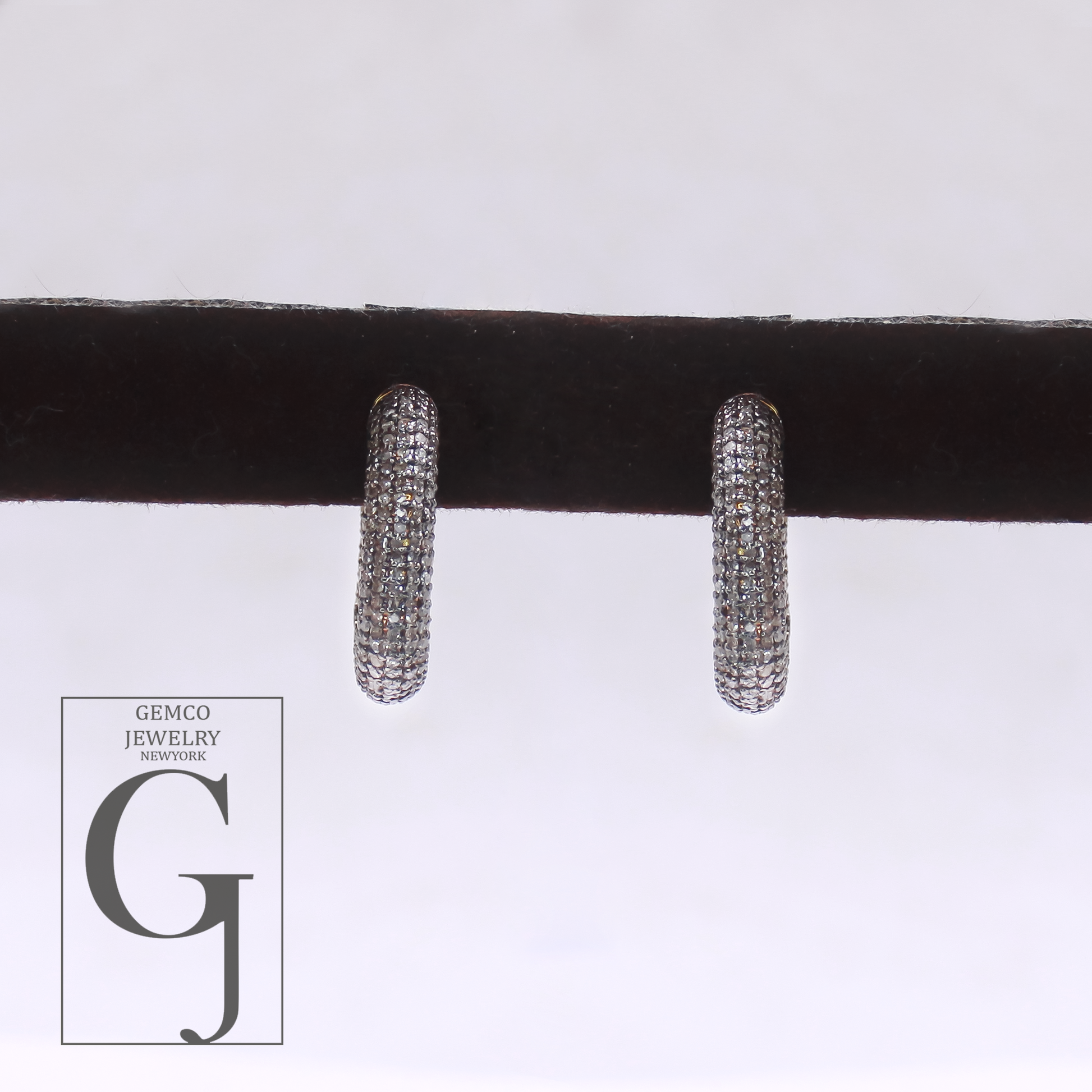 Natural Pave Diamonds Hoop Earrings - Vermeil Gold Sterling Silver Handmade Diamonds Jewelry Earrings For Her