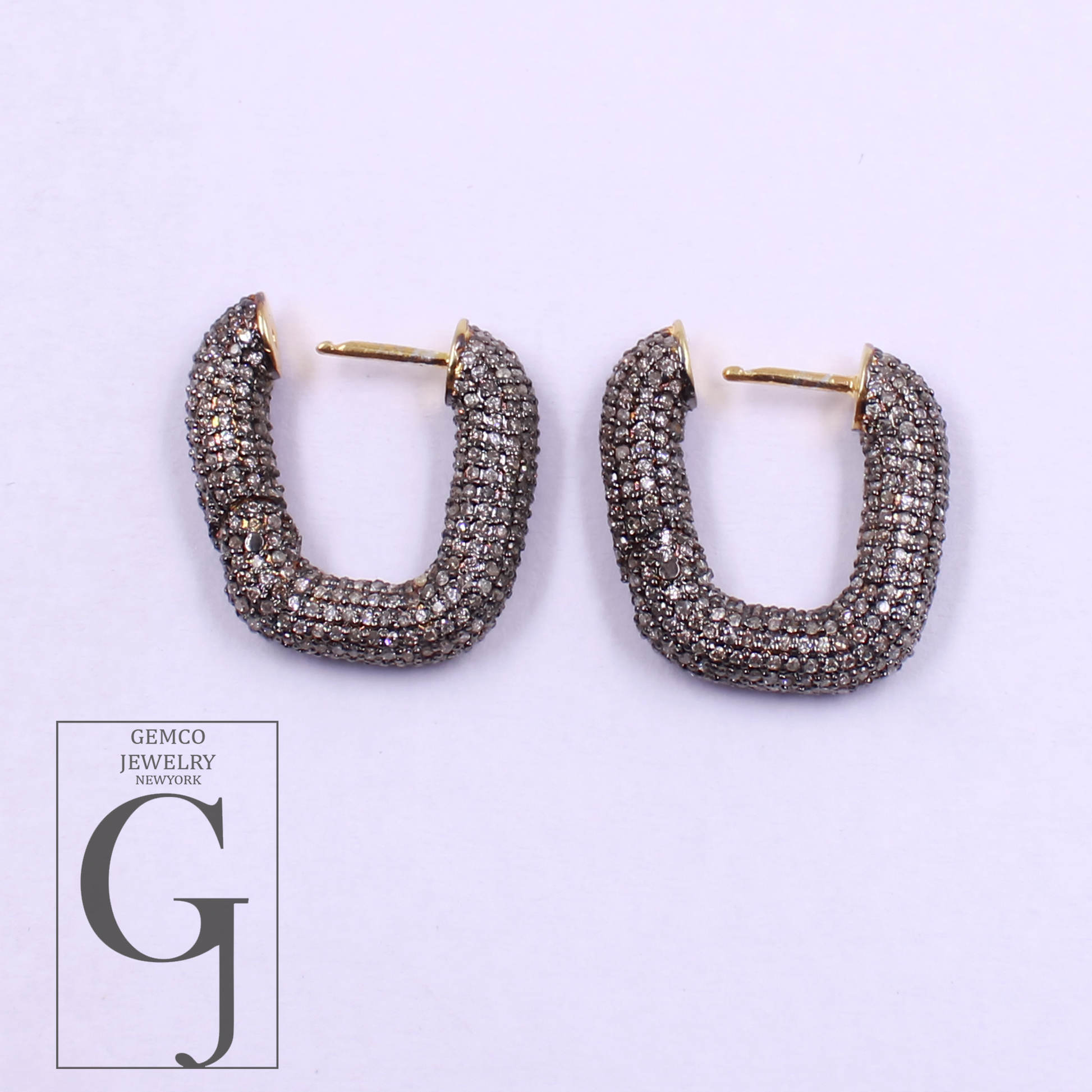 Natural Pave Diamonds Hoop Earrings - Vermeil Gold Sterling Silver Handmade Diamonds Jewelry Earrings For Her