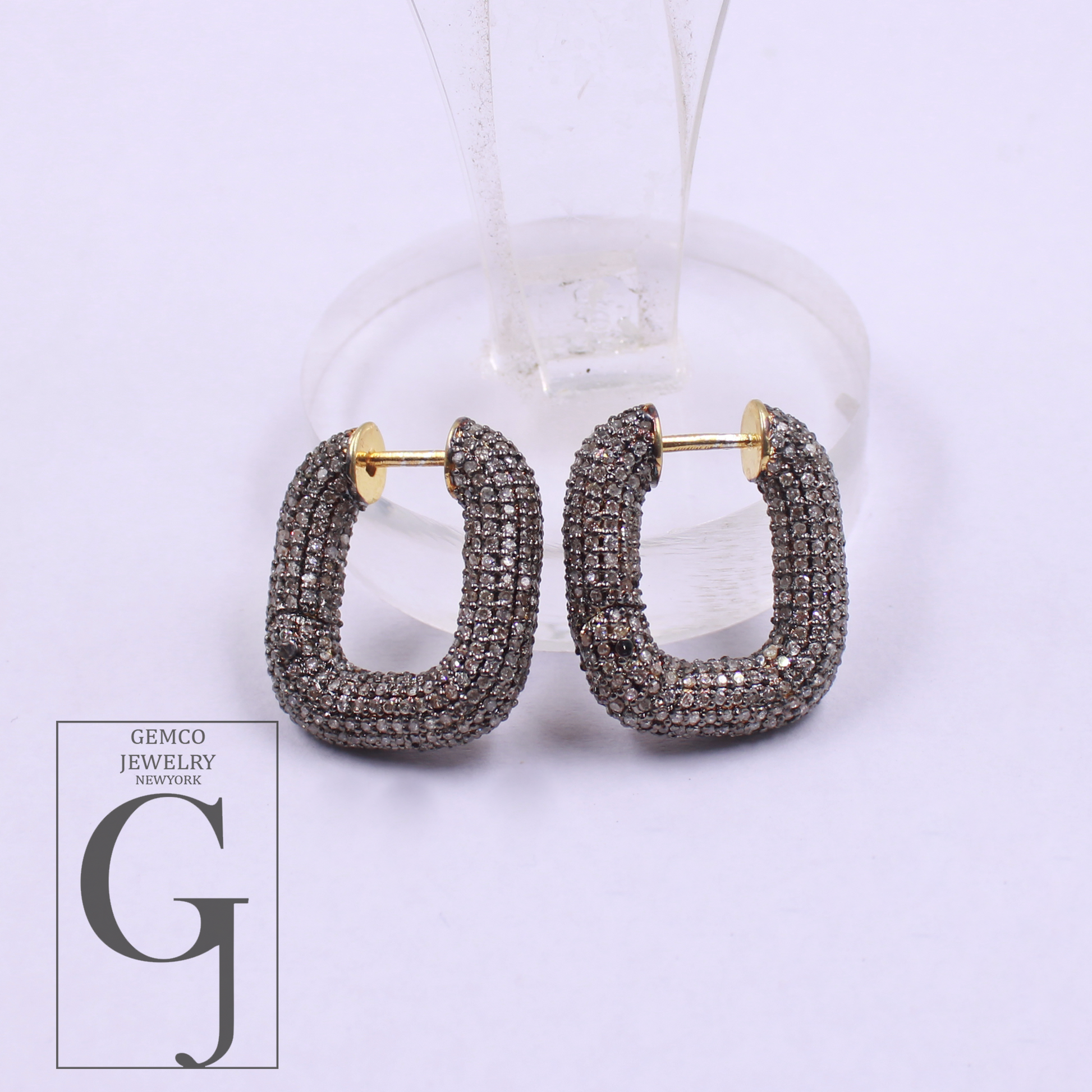 Natural Pave Diamonds Hoop Earrings - Vermeil Gold Sterling Silver Handmade Diamonds Jewelry Earrings For Her