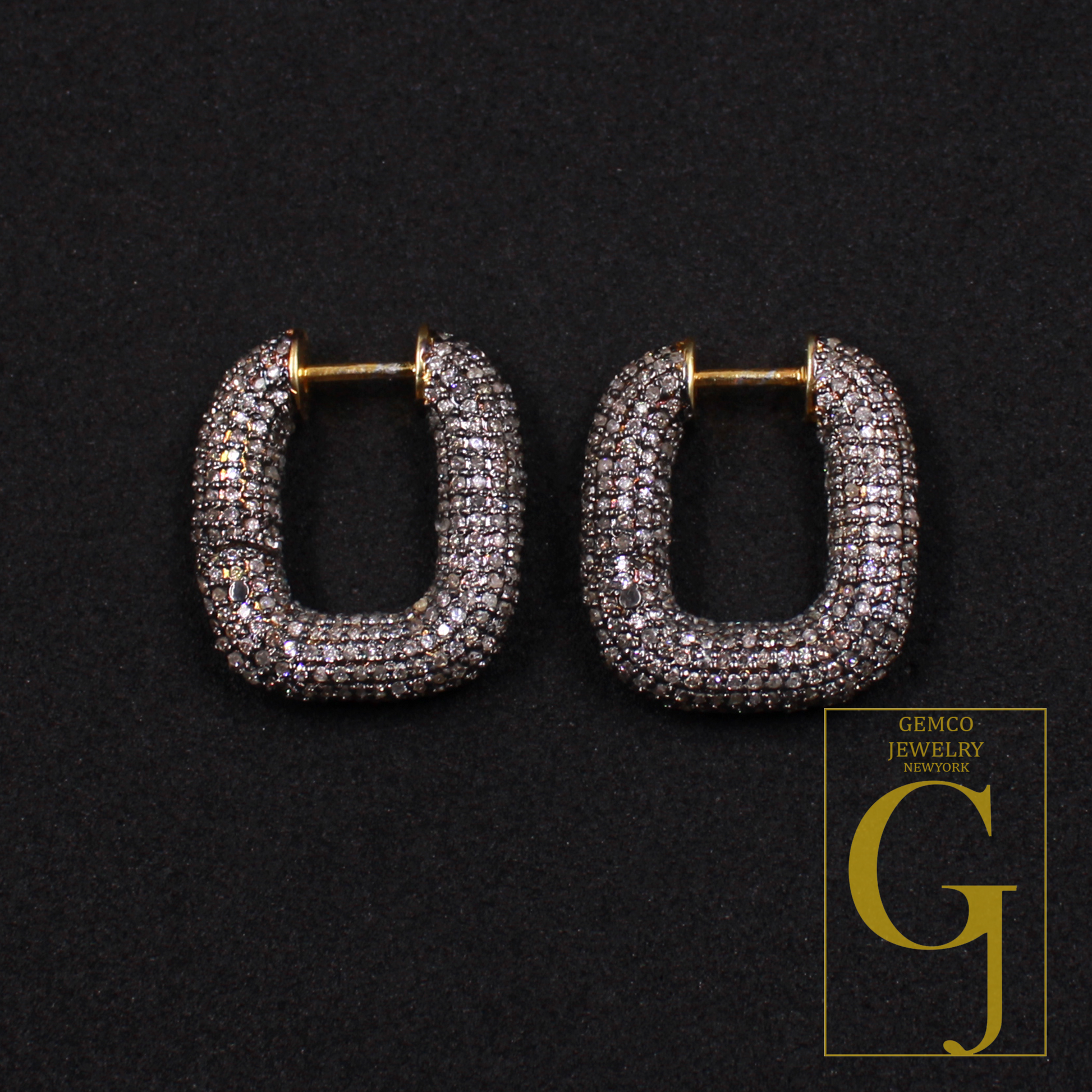 Natural Pave Diamonds Hoop Earrings - Vermeil Gold Sterling Silver Handmade Diamonds Jewelry Earrings For Her
