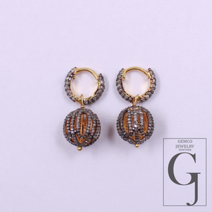 Designer Natural Pave Diamonds Hoop Earrings - Vermeil Gold Sterling Silver Handmade Diamonds Jewelry Earrings For Her