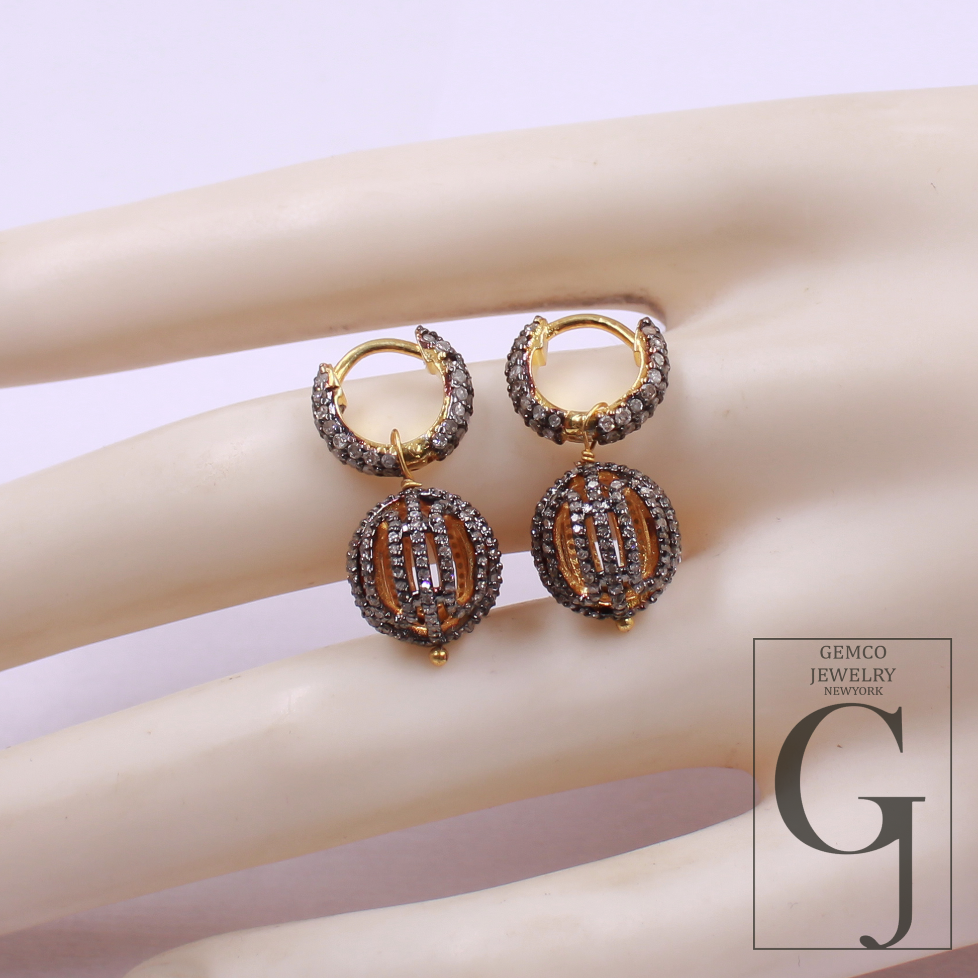 Designer Natural Pave Diamonds Hoop Earrings - Vermeil Gold Sterling Silver Handmade Diamonds Jewelry Earrings For Her