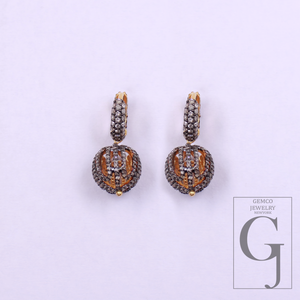 Designer Natural Pave Diamonds Hoop Earrings - Vermeil Gold Sterling Silver Handmade Diamonds Jewelry Earrings For Her
