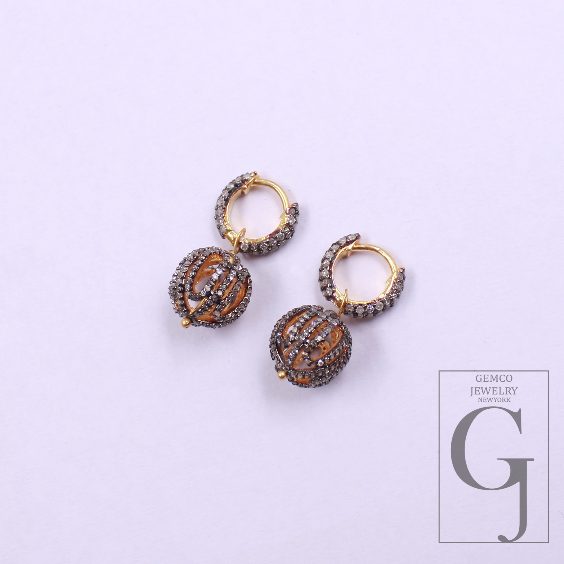 Designer Natural Pave Diamonds Hoop Earrings - Vermeil Gold Sterling Silver Handmade Diamonds Jewelry Earrings For Her