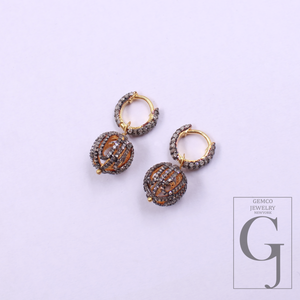 Designer Natural Pave Diamonds Hoop Earrings - Vermeil Gold Sterling Silver Handmade Diamonds Jewelry Earrings For Her