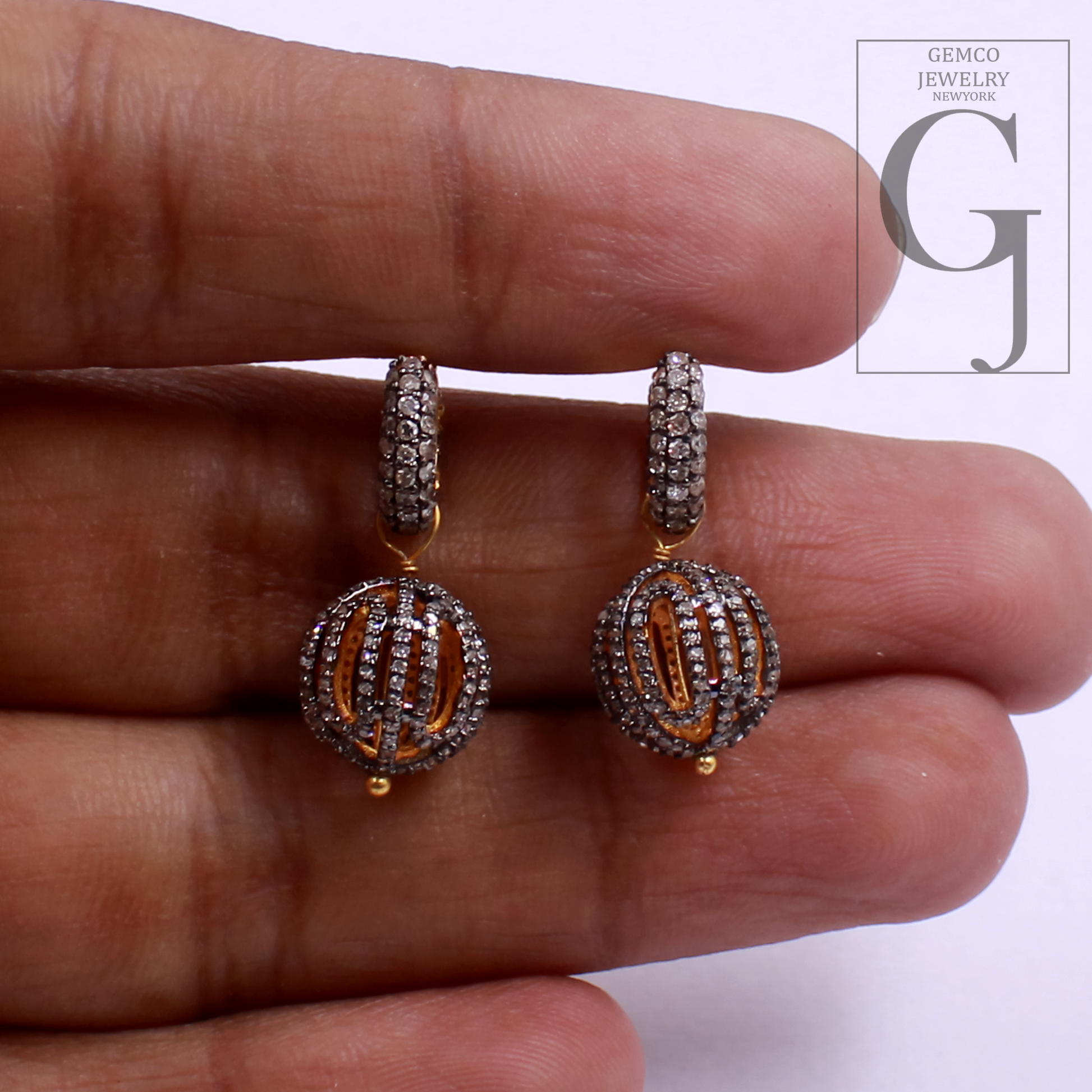 Designer Natural Pave Diamonds Hoop Earrings - Vermeil Gold Sterling Silver Handmade Diamonds Jewelry Earrings For Her