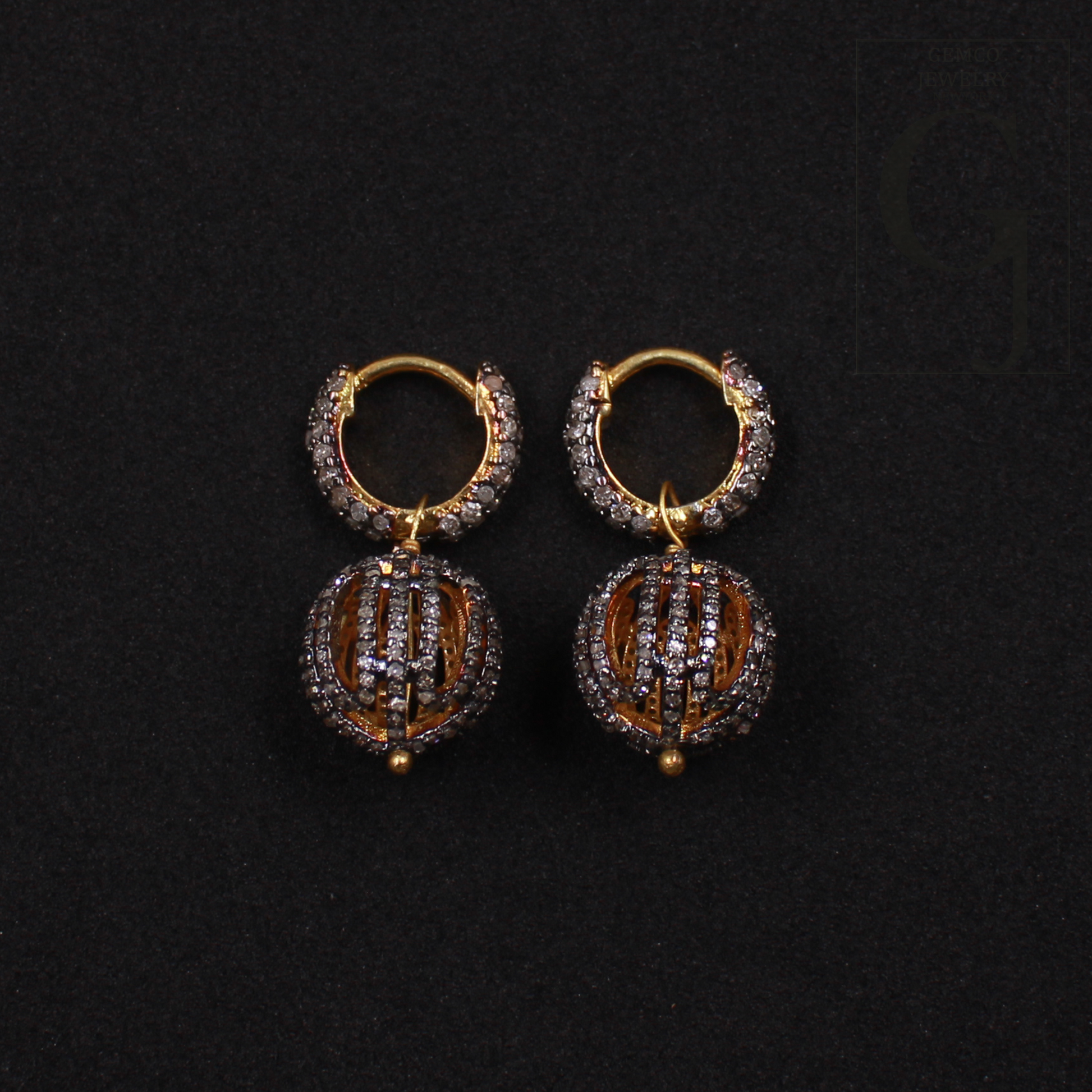 Designer Natural Pave Diamonds Hoop Earrings - Vermeil Gold Sterling Silver Handmade Diamonds Jewelry Earrings For Her