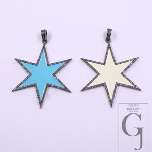 Designer Enamel Pendant With Rosecut Pave Diamond - 925 Sterling Silver Handmade Beautiful Enamel Pendant For Everyday Wear