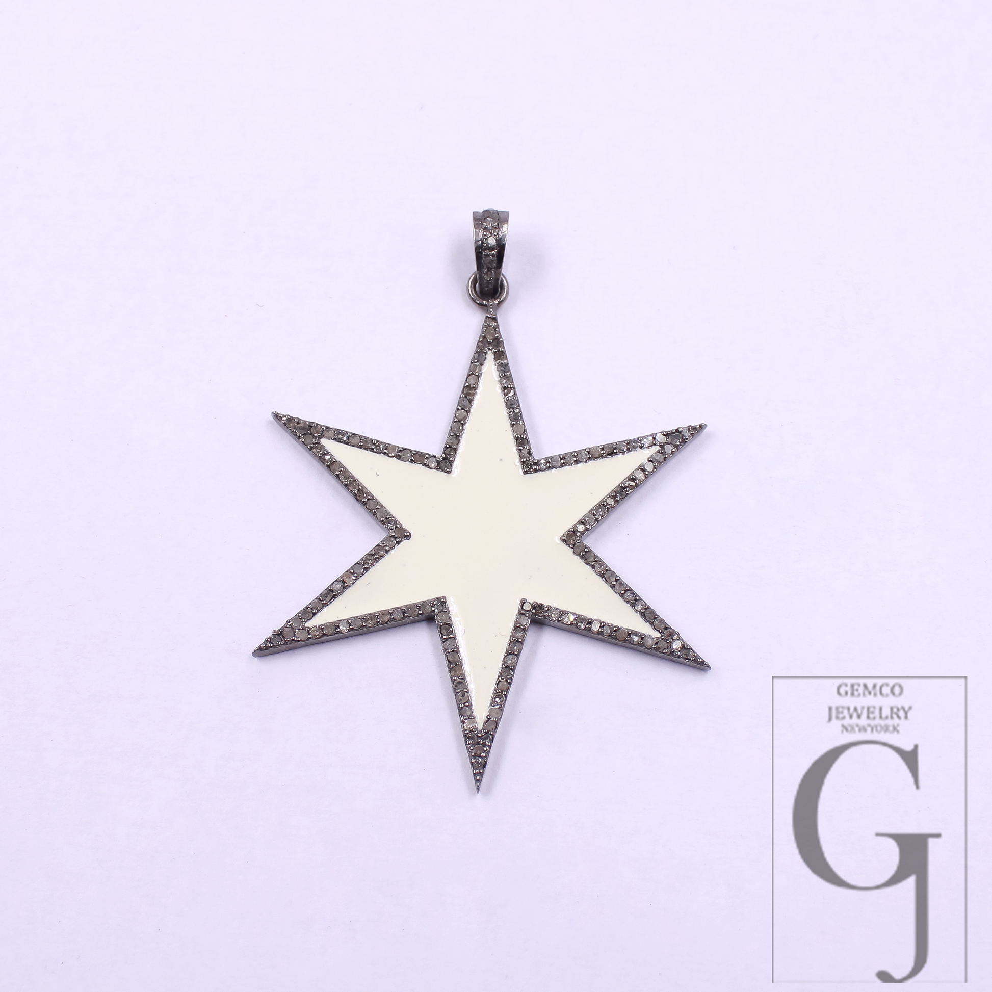 Designer Enamel Pendant With Rosecut Pave Diamond - 925 Sterling Silver Handmade Beautiful Enamel Pendant For Everyday Wear