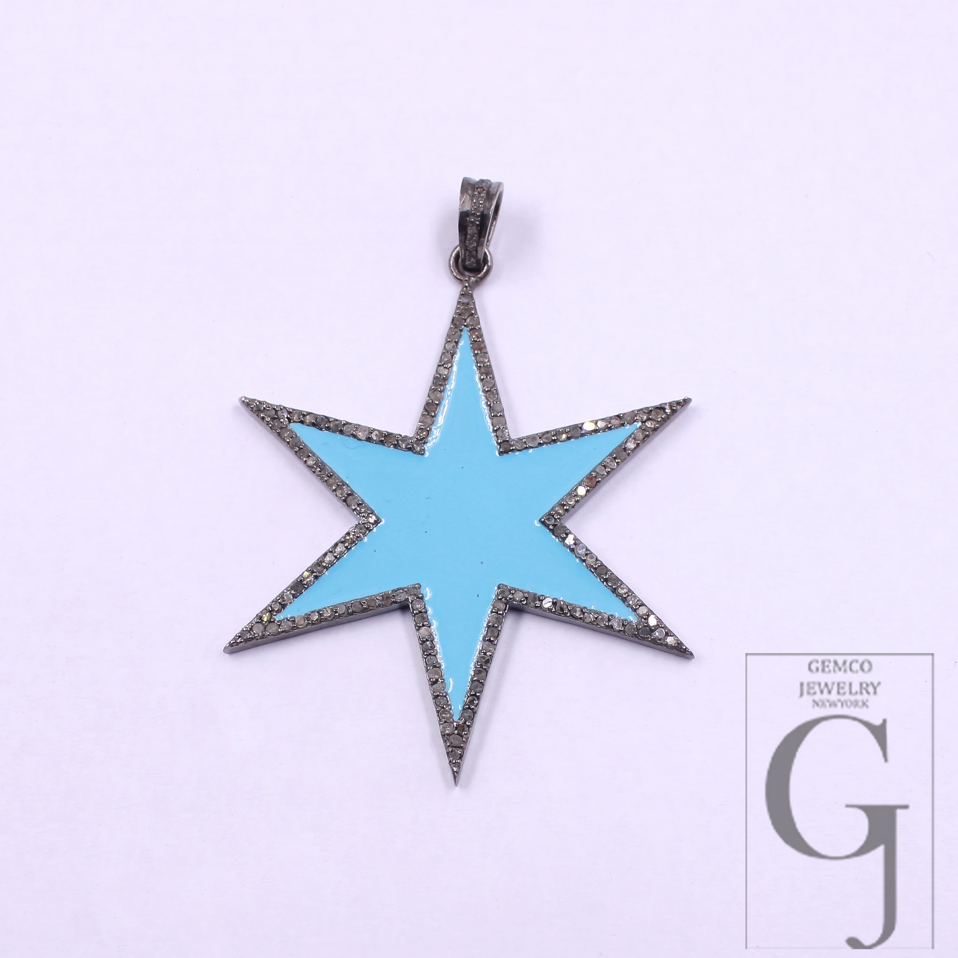 Designer Enamel Pendant With Rosecut Pave Diamond - 925 Sterling Silver Handmade Beautiful Enamel Pendant For Everyday Wear