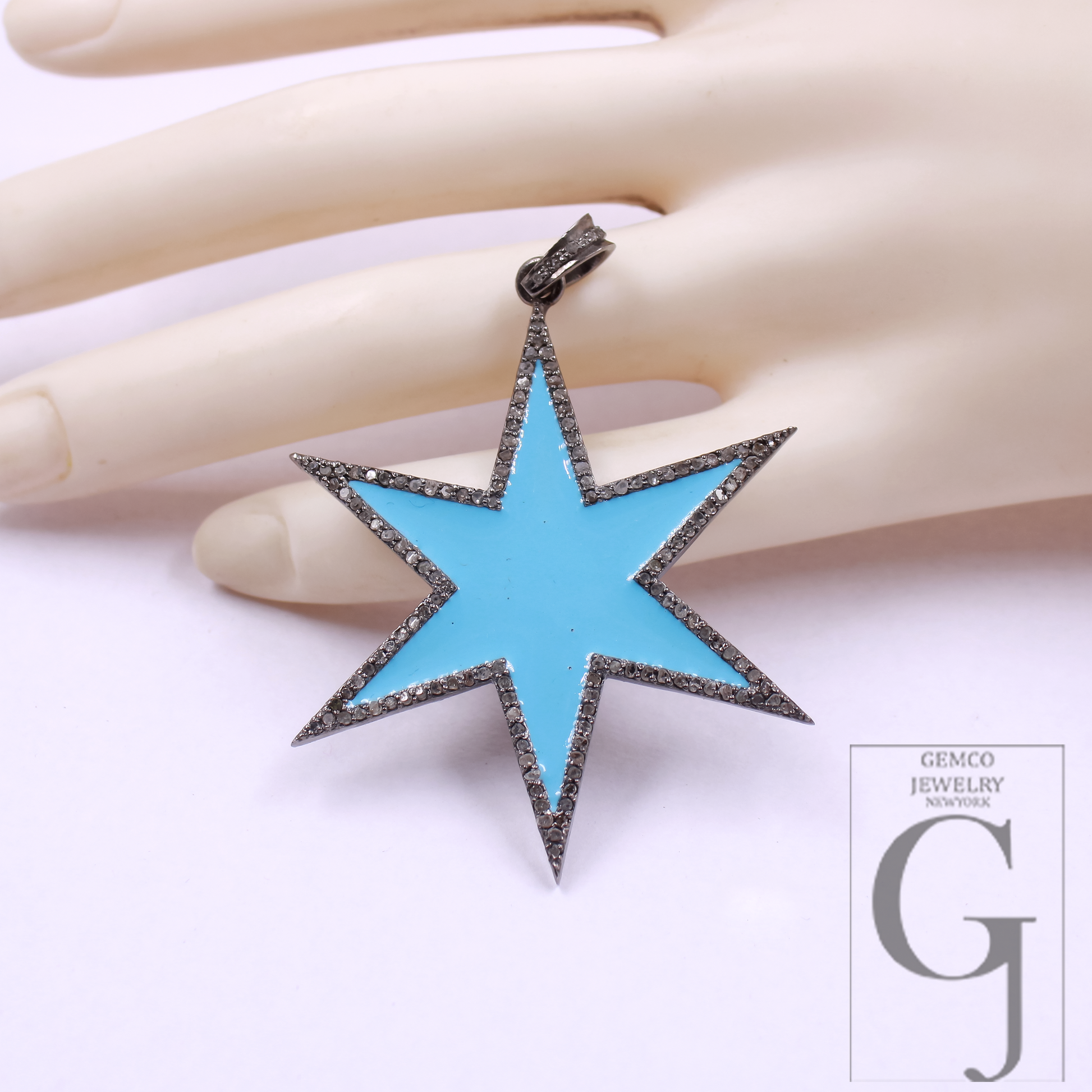 Designer Enamel Pendant With Rosecut Pave Diamond - 925 Sterling Silver Handmade Beautiful Enamel Pendant For Everyday Wear